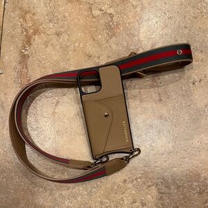 Bandolier Tan iPhone 14 Pro Case with Green & Red Adjustable Strap - Brand New